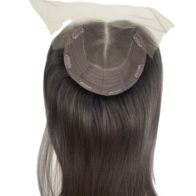 Human Hair Topper for Women 16inch European Remy Hair Piece Lace Front Jewish Wig Topper