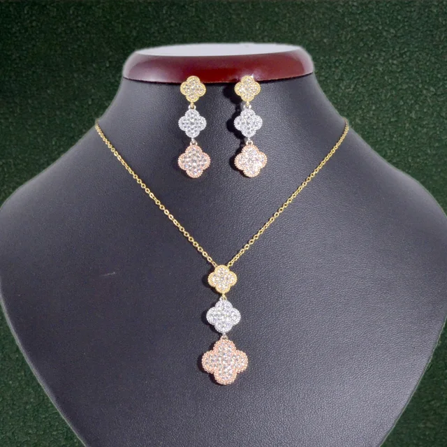 Three Tone Smaller Jewelry Set Two Pcs Fashion Jewelry Necklace and Earring Set for Women Girls