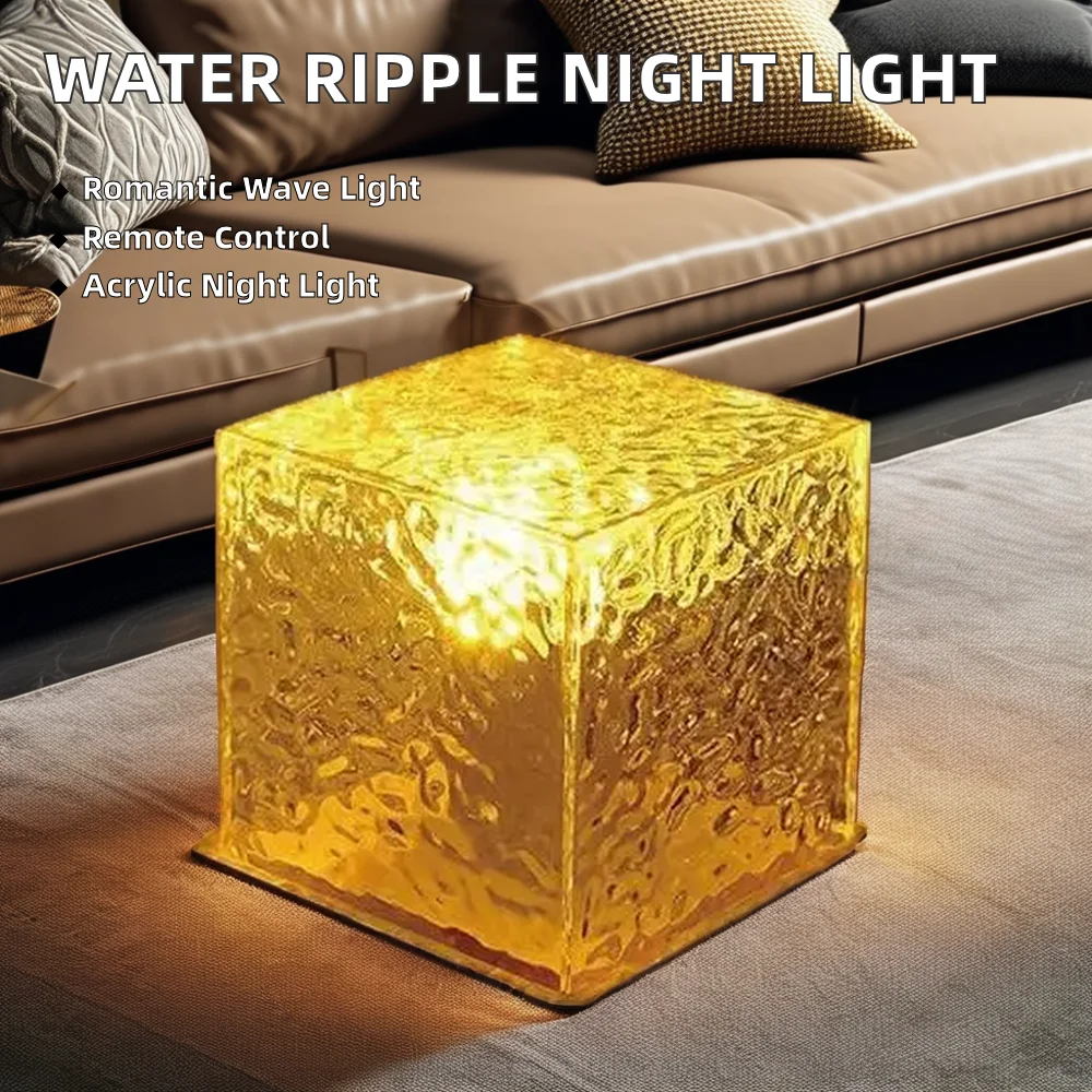LED Night Light Rotating Water Ripple Effect Small Night Light Flame Atmosphere Light USB Power 5V Shadow Gift Desk Lamp