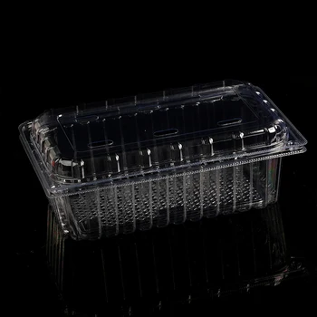 Disposable  clear PET rectangle with lid take-out hinged plastic supermarket fruit container