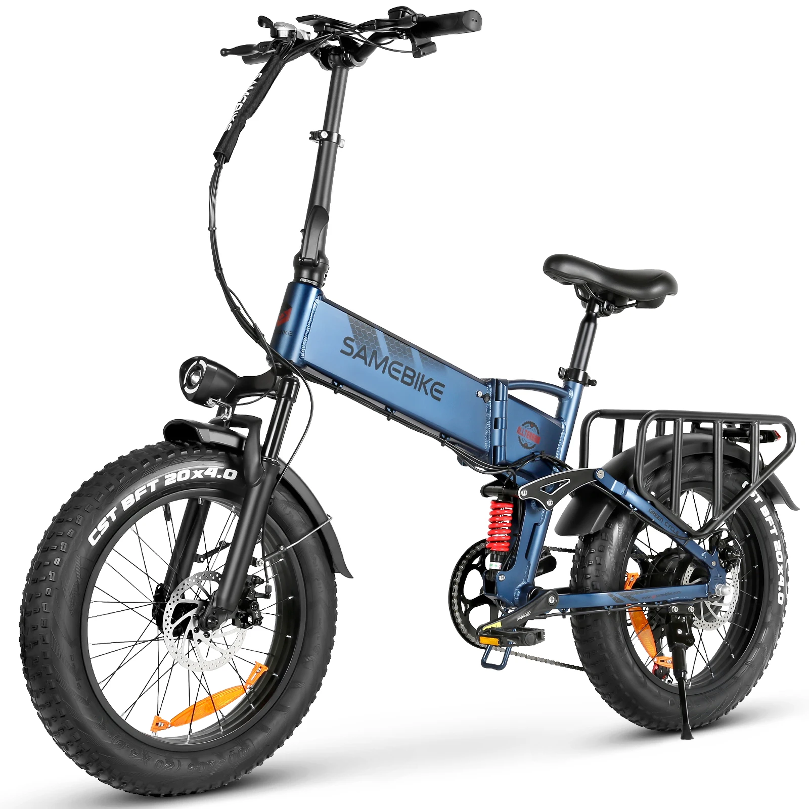 Bicicleta plegable SAMEBIKE de 48V y 15ah con suspensión de neumáticos  gruesos de 20 pulgadas para neumáticos gruesos, bicicleta eléctrica plegable