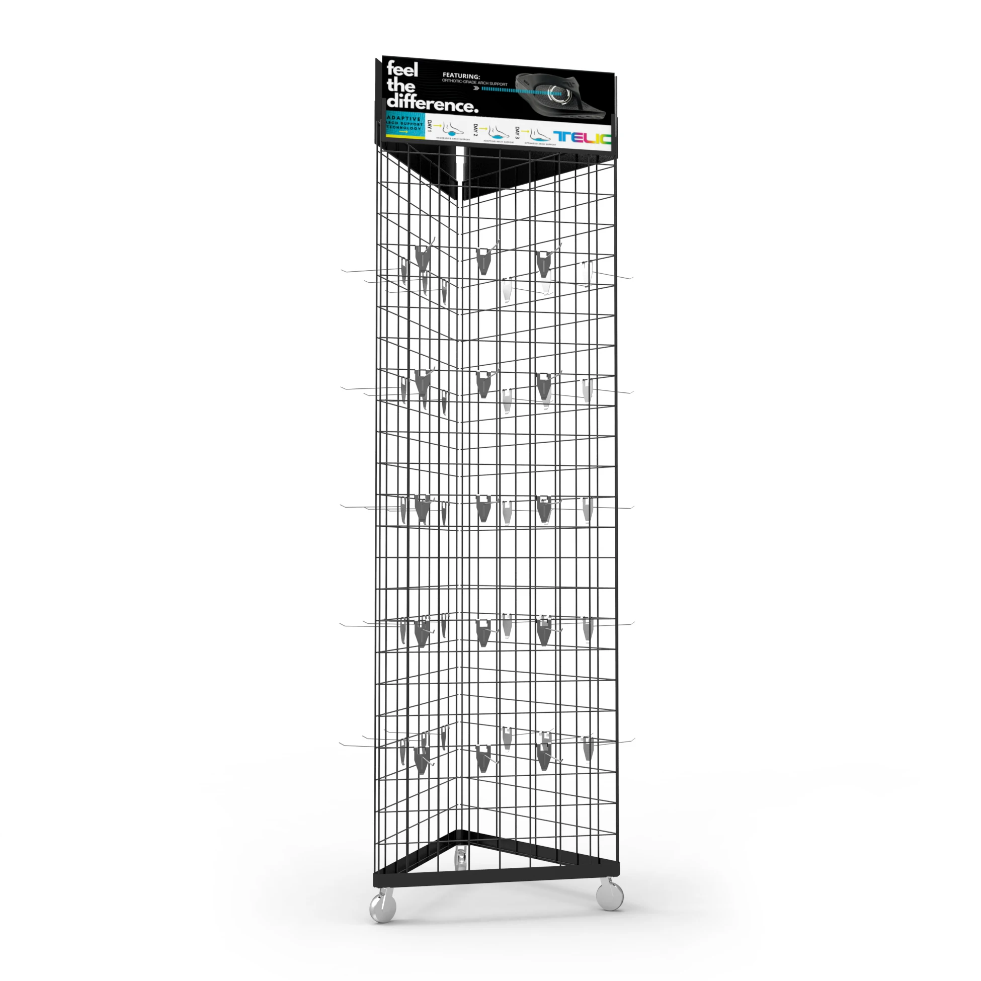 Custom Sign Triangle Grid Tower Mobile Display Stand Gridwall Display Rack  with Wheels