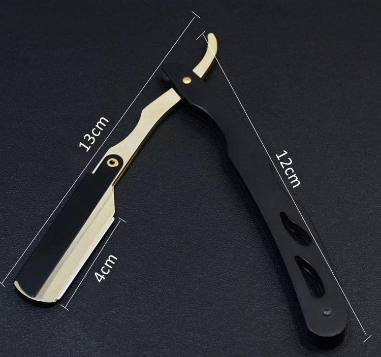 Straight Razor Black Gold Metal Barber Slide Salon Manual Shaver Double