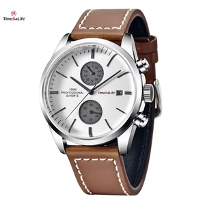 Custom Logo Chronograph Men's Leather Watch Japanese Multi-function Quartz Movement Watch with Stainless Steel Case