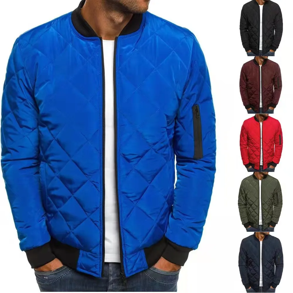 JL-11055 High Quality Men’s Plain Jacket Rhomb Men’s Standing Collar Warm Winter Cotton Jacket for Men