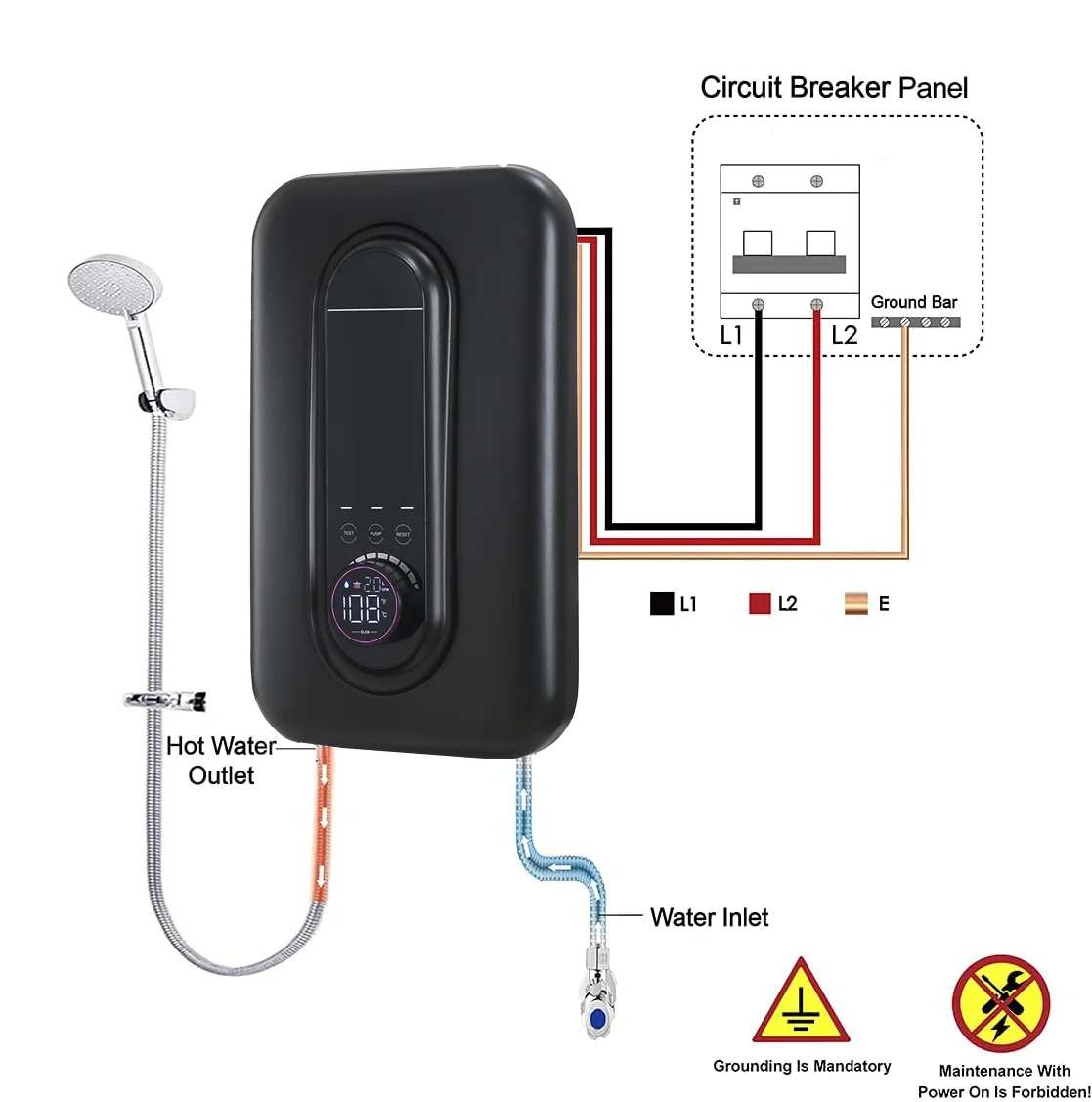 High Quality 4500W 220V Button Control Tankless Water Heater Instantaneous Geyser Shower with Pump