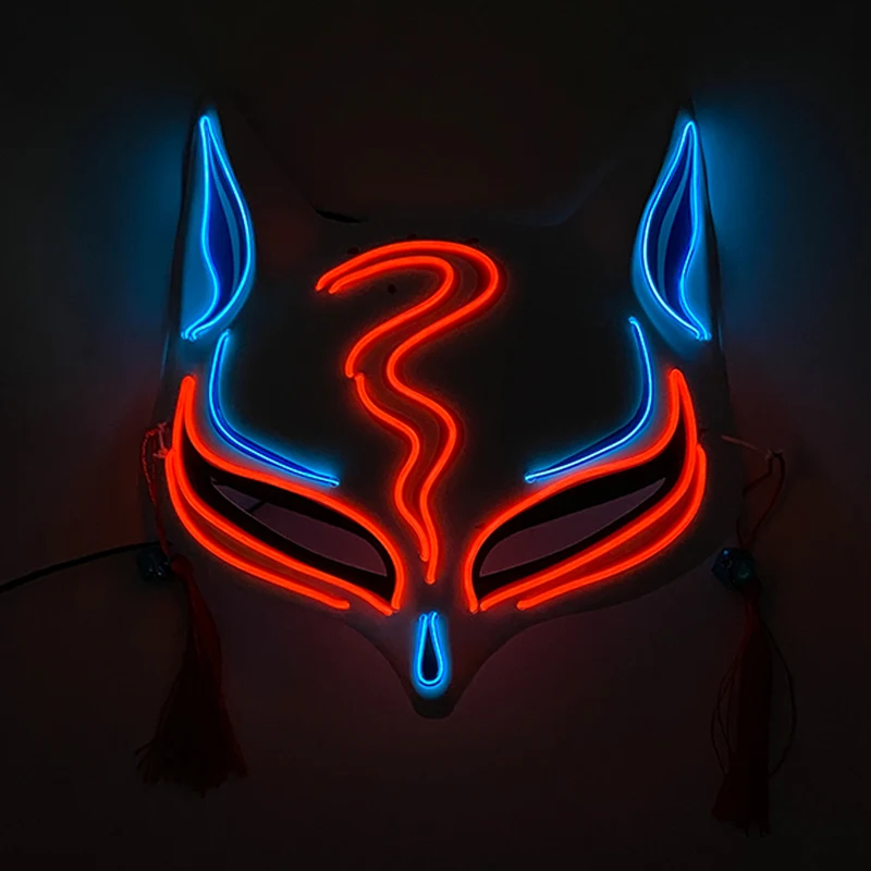 Lustige leuchtende Fuchs-Masken für Damen – Leuchtende Gesichtsmasken für das obere Gesichtsteil – Leuchtet im Dunkeln – Cosplay-Neon-Verkleidungsmasken-Zubehör_voghion.com