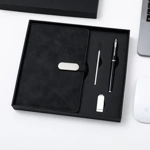 Wholesale Corporate PU Leather Notebook Gift Sets Customized Journal Agenda Planner and Pen Set With 16G USB Box Packing