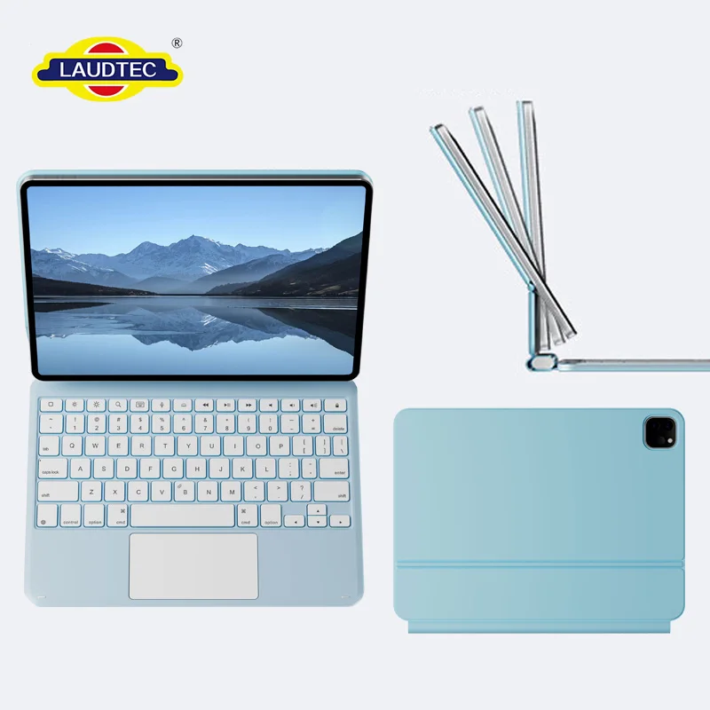 Blue CNC Aluminum Alloy Scratch-Resistant Magic Keyboard Case with Touchpad 7-Color RGB for iPad Pro 13