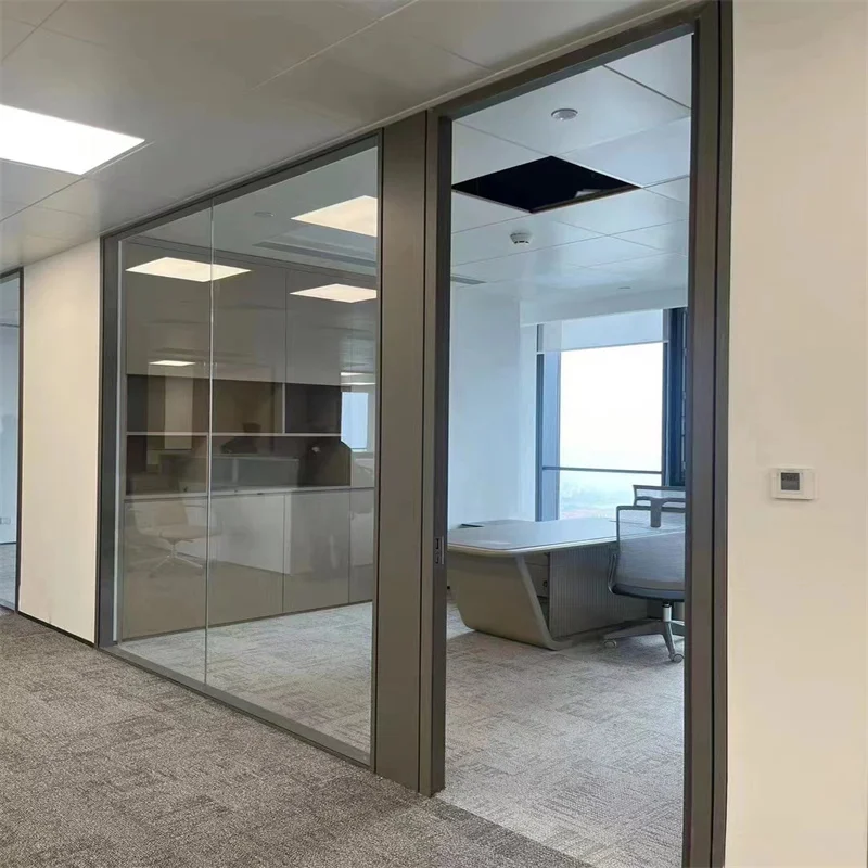 product 84mm aluminum frame steel keel panoramic side single glass partition for luxury residential lobbies-6