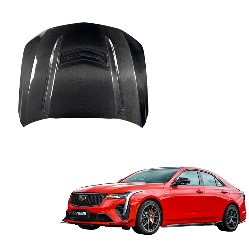 Langyu Car Modification Parts Cadillac Front Bonnet Carbon Fiber Engine Cover for Cadillac CT4 Upgrade V Style Engine Hood