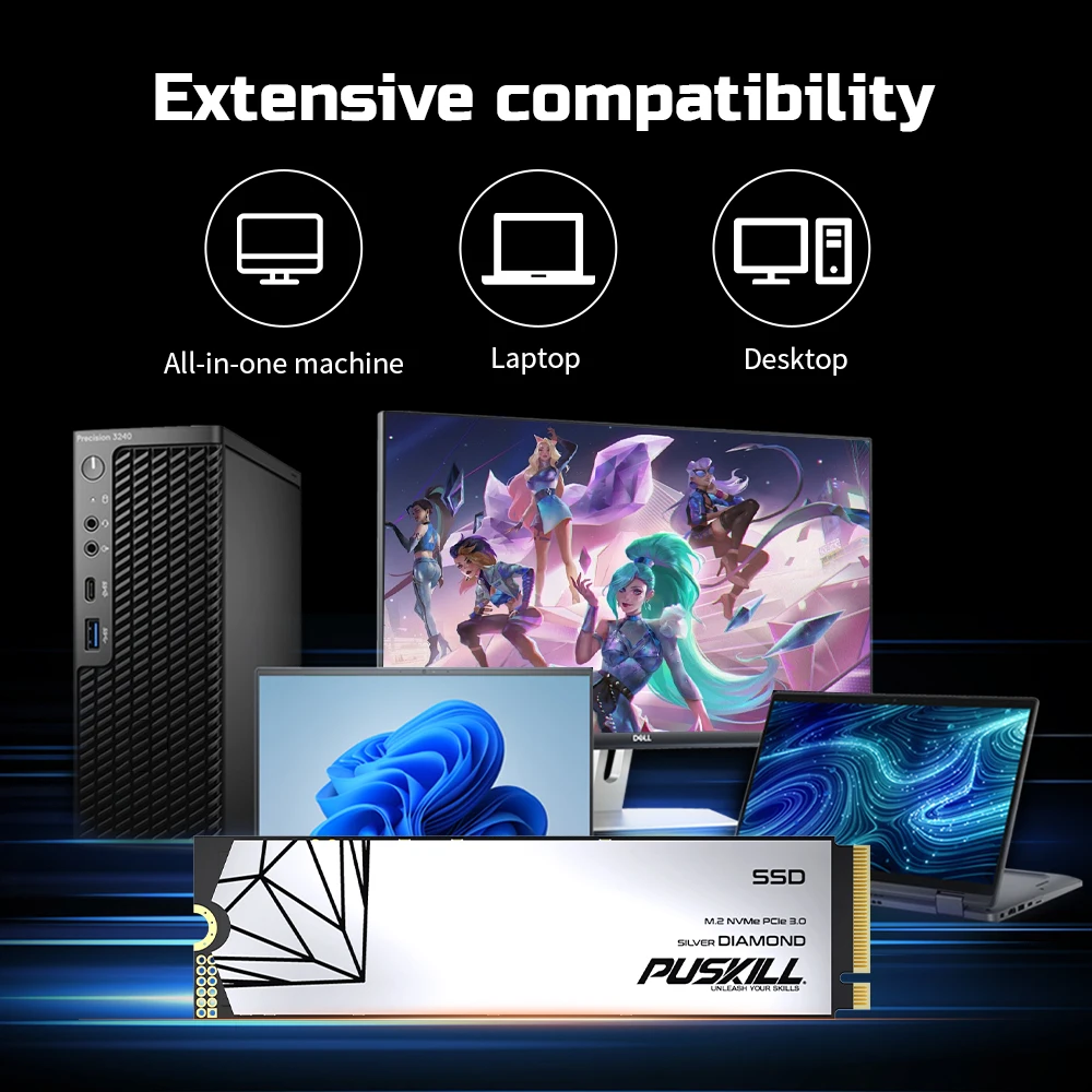 For Internal NVMe M.2 2280 SSD 128GB-4TB for Laptops & Desktops with 2000-2500MB/s Read Speed