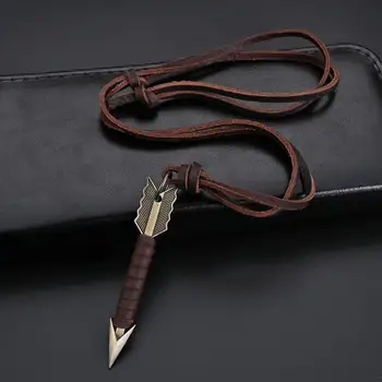 Fashion Men Jewelry Full Grain Cow Leather Wrapped Alloy Pendant Arrow Necklace