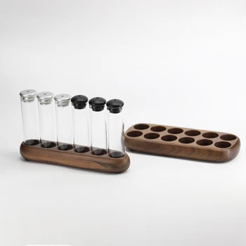 Hot selling glass coffee beans storage containers 6 Holes Airtight Sealed Glass Coffee Beans Storage With Wooden display base