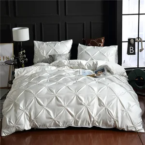Custom Hot Sell  8 Solid Patterns Luxury Satin Silk Fabric Duvet Covers and Bedding Sheet Sets  3pcs Bedding Set