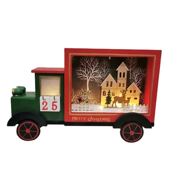 Xmas Wooden Advent Calendar Truck and Christmas Scene LED Lights Christmas Decoration