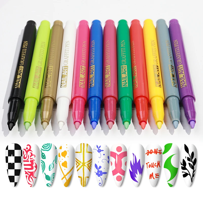12 Colors Nail Graffiti Pen Waterproof Drawing Painting Diy Flower Fast