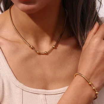 Drop Ship Gold Plated Chunky Snake Chain Necklace Choker Necklace Stainless Steel Jewelry Chain Necklace With Beads
