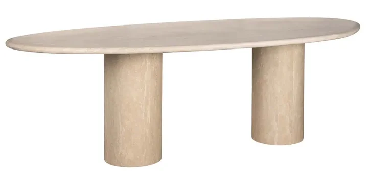 Handmade Travertine Marble Dining Table with Oval Shape Modern Stone Furniture with Cement Base for Kitchen Restaurant Home