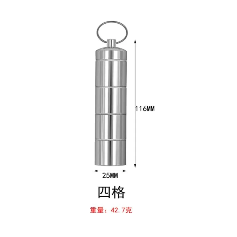 Aluminum Carabinas Clip Karabiner Keychain 7 Layers Cylindrical Sealed Moisture-proof Medicine Box Pill Bottle