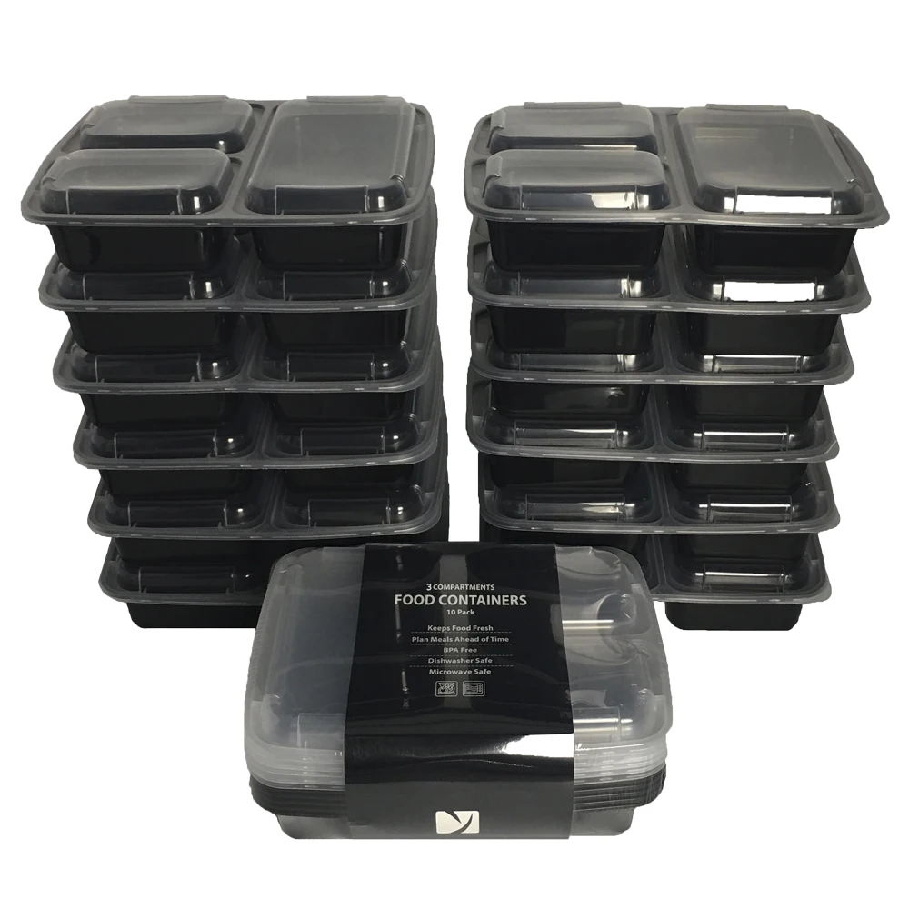 Comfy Package Bento Box Meal Prep Containers with Lid 3 Compartment, 32 Oz,  50-Pack
