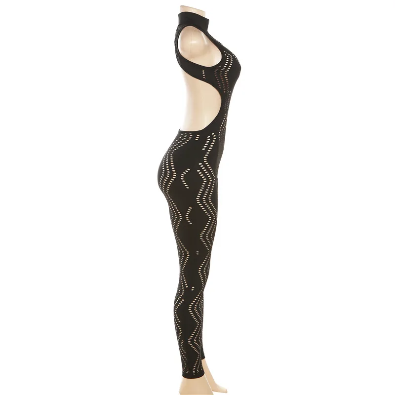 Long Sleeve Halter Hollow Out Jumpsuit