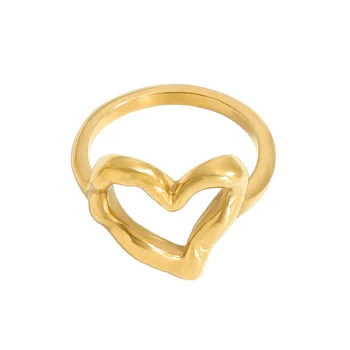 18k Gold Plated Stainless Steel Hollow Heart Shape Ring For Women - Buy ...