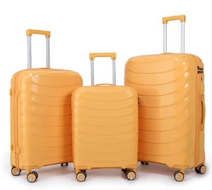 Unisex Luxury 20/24/28 Inch PP Lightweight Waterproof Suitcases Yellow 3-Piece Travel Trolley Set