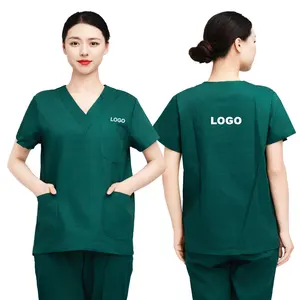 Wholesale Custom V-Neck Short Sleeve Medical Nursing Uniforms Set Top and Pants Hospital Workwear Doctor Nurse Scrubs Set