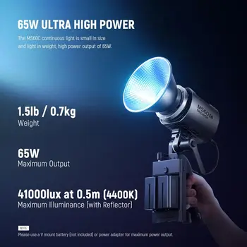 NEEWER MS60C RGBWW LED Video Light with 2.4G/APP Control 65W Metal Mini RGB COB Continuous Output Lighting Handheld Spotlight detail image
