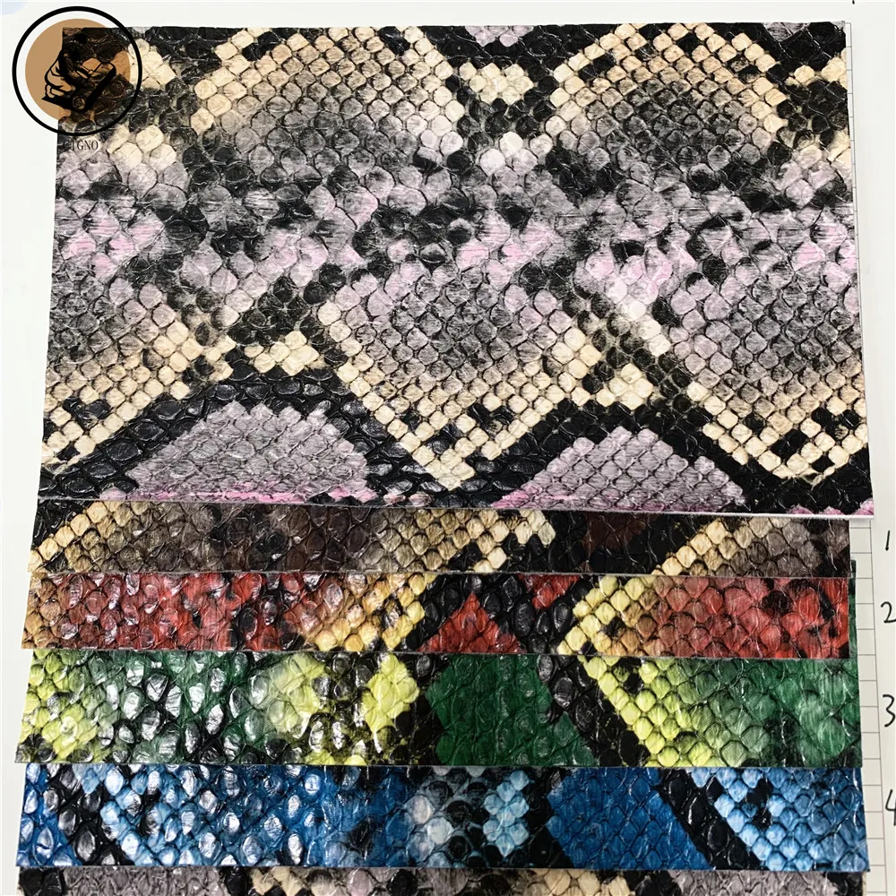 Colorful Snake Grain Pattern Embossed Synthetic Artificial PU Leather for Shoes Bags Material Eco Friendly Recycled