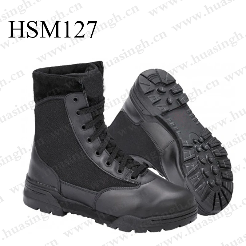 LXG, bottes tactiques antichocs pour hommes, semelle en EVA + caoutchouc, bottes de combat noires en cuir de vache de bonne qualité avec fermeture à glissière latérale, modèle HSM127
