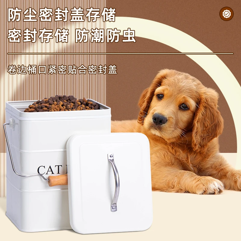 Sealing Pet Food Storage Container with Scoop Grey Cat Food Storage Buckets Sample Fashion Handle Bucket