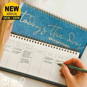 Low MOQ Spiral Binding Custom Logo Vegan PU Leather Undated Time Management OEM 2026 Productivity Weekly Planner Desk Planner