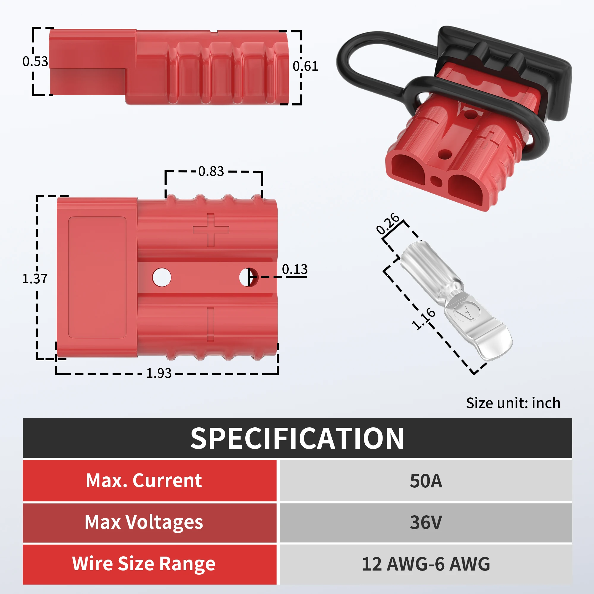 Disconnect Connector 50amp Battery Quick Connect 6 To 12 Gauge Battery