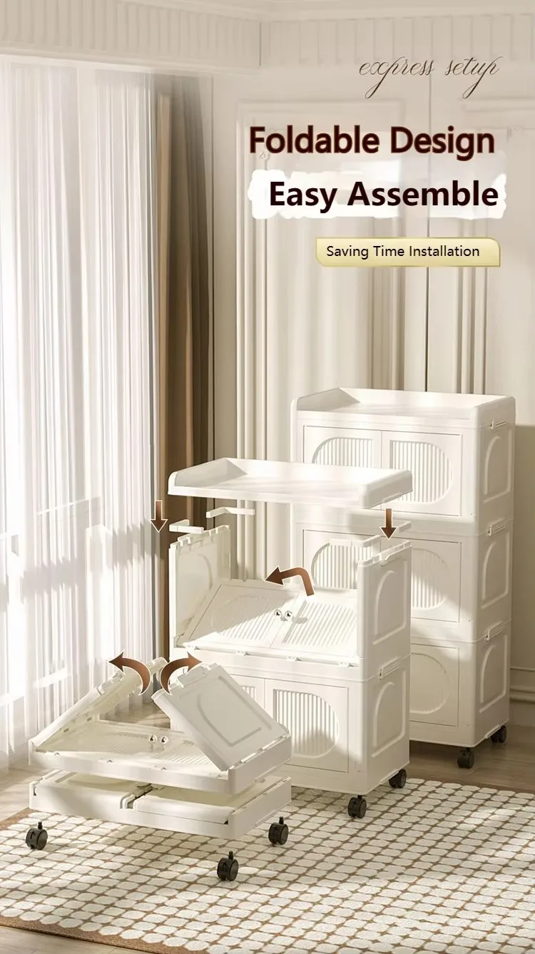 Large Capacity Simple Style PP Plastic Double Door Cabinet Rectangle Shape Foldable Movable Open Household Storage Container manufacture