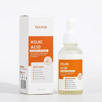 Stock OEM 30ml Kojic Acid Turmeric Solution Facial Serum Moisturize Exfolianting Face Essence Korean Skincare Product