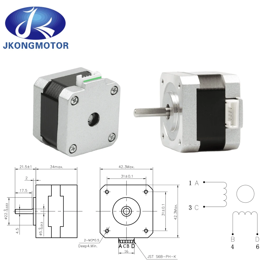 Jkongmotor 1pcs Hybrid Nema 17 Stepper Motor 42-34 for Ender-3 V2 CR-10  Ender-5 CR-6 SE CR-X 3D Printers