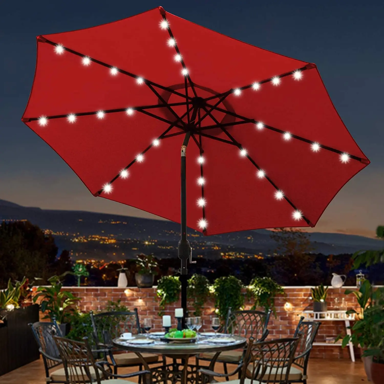 Wholesale 9ft Solar Umbrella 32 LED Lighted Patio Umbrella Table Market  Umbrella with Tilt From m.alibaba.com