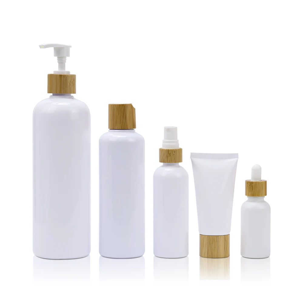 30ml 60ml 120ml 100ml 250ml 500ml Bamboo Lotion Pump Spray Cap White Plastic Bottle Jar Sets