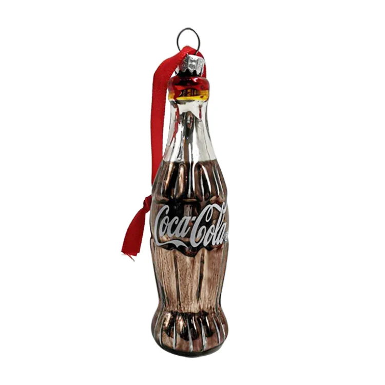 Custom Xmas tree baubles wholesale hand made blown glass Cola drinks bottle christmas tree ornaments for sale