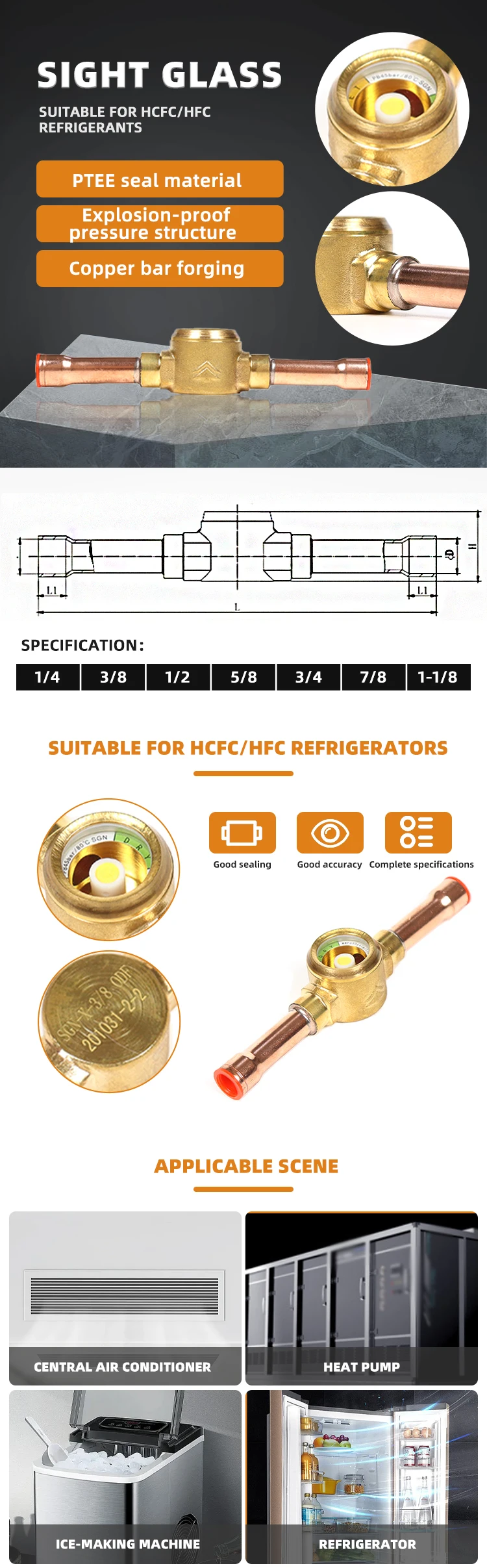 Mini Split Systems Air Conditioner Sight Glass Tube Fitting factory