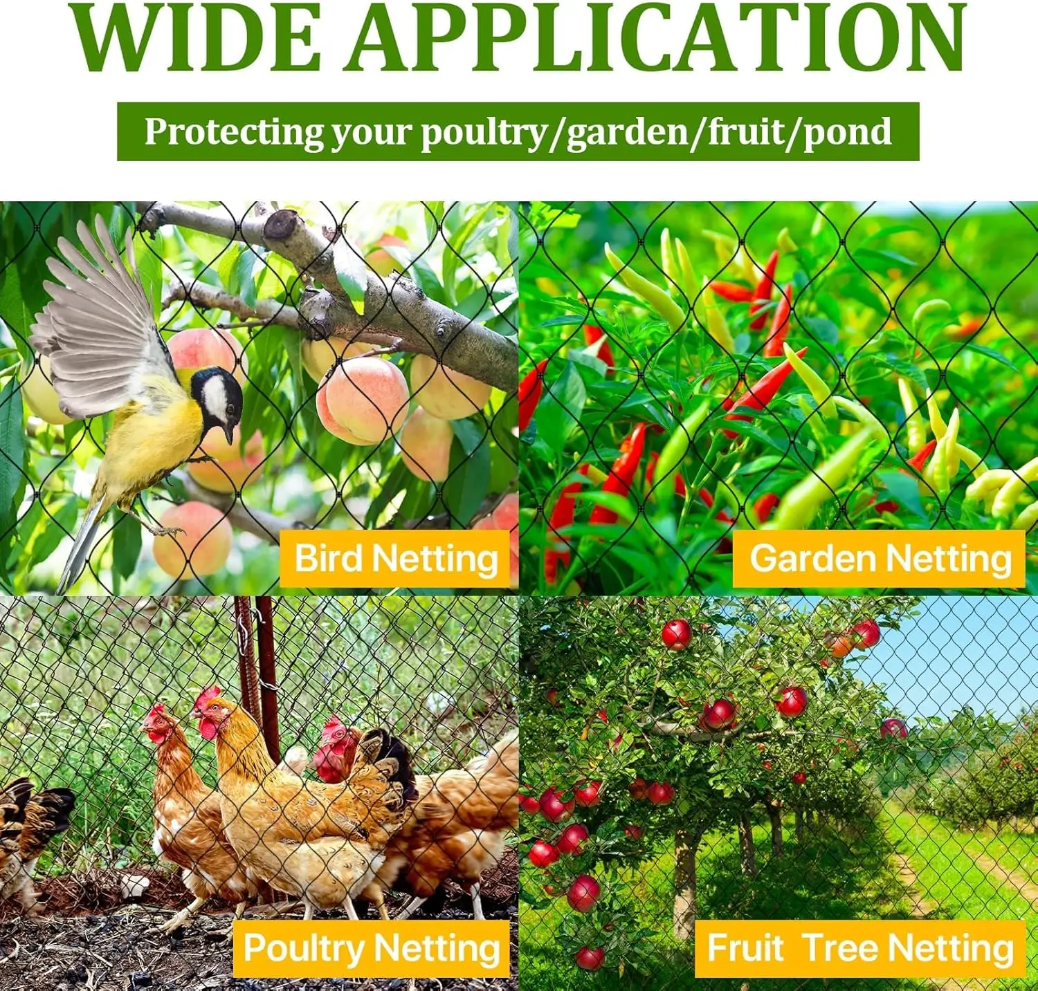 Bird Netting Poultry Net, Heavy Duty Nylon Mesh Garden Netting Protect Fruit Trees, Plants and Vegetables