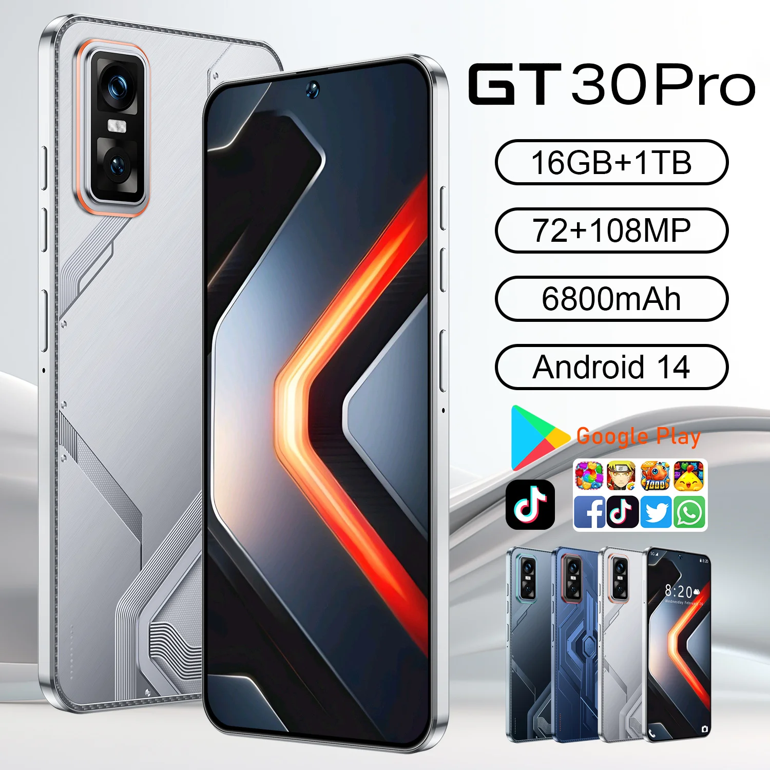 GT30 Pro Smartphone - 7.3 Inch, 16GB+1TB, Android 14
