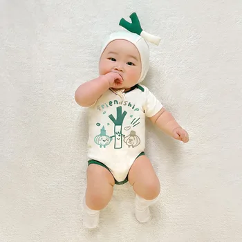 2024 New summer baby jumpsuit ins Green printing modeling romper baby short sleeve onesie
