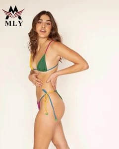 MLY New Fashion Unique 2 Pieces Custom Your Style Swimwear Women Summer Beach Solid Color Swimwear Beachwear Bikinis Set