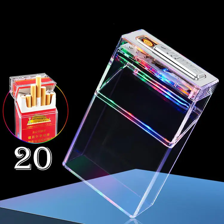KY New Transparent 20 Sticks Cigarettes Windproof Flameless Usb Lighter  Plastic Classic Cigarette Box Case
