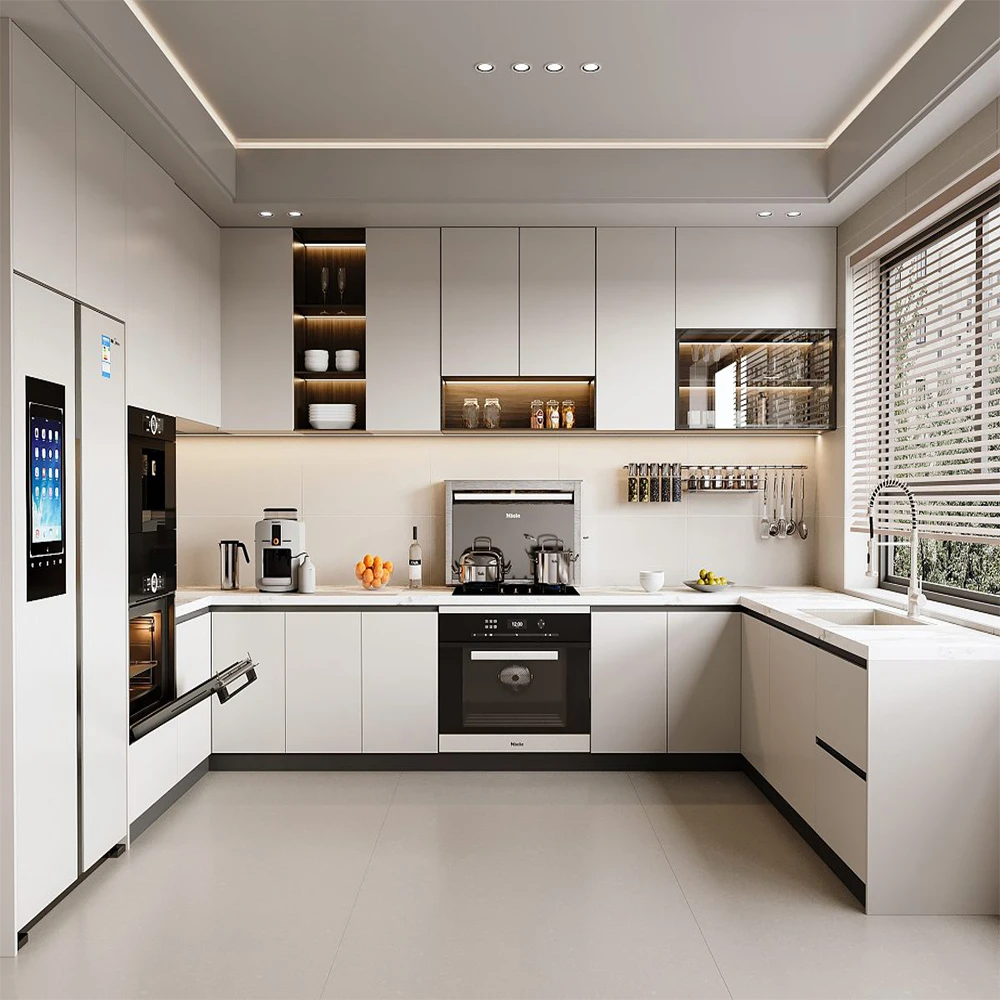 Custom Modern White Melamine Modular Kitchen Cabinet Large Space ...