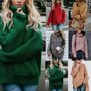 Women's Crewneck Oversized Sweater Dress Fall Cable Knit Long Sleeve Chunky Casual Dresses Pullover Tops