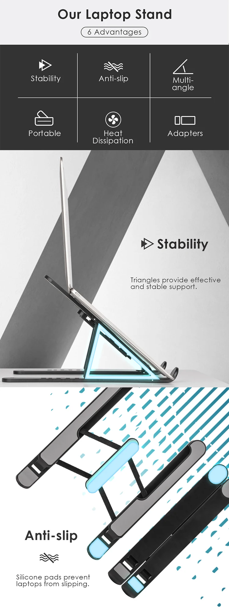 Foldable Portable Adjustable Laptop Notebook Tablet Cooling Riser Non-Slip Stand Holder Support
